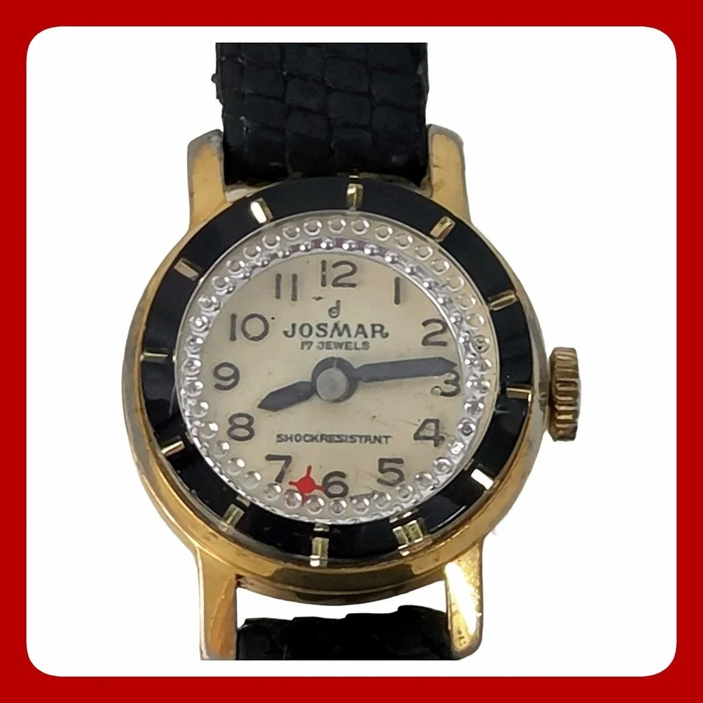 Josmar 17 Jewels Womens Watch Gold Rhinestone Swiss Made Vintage Minimalist Good